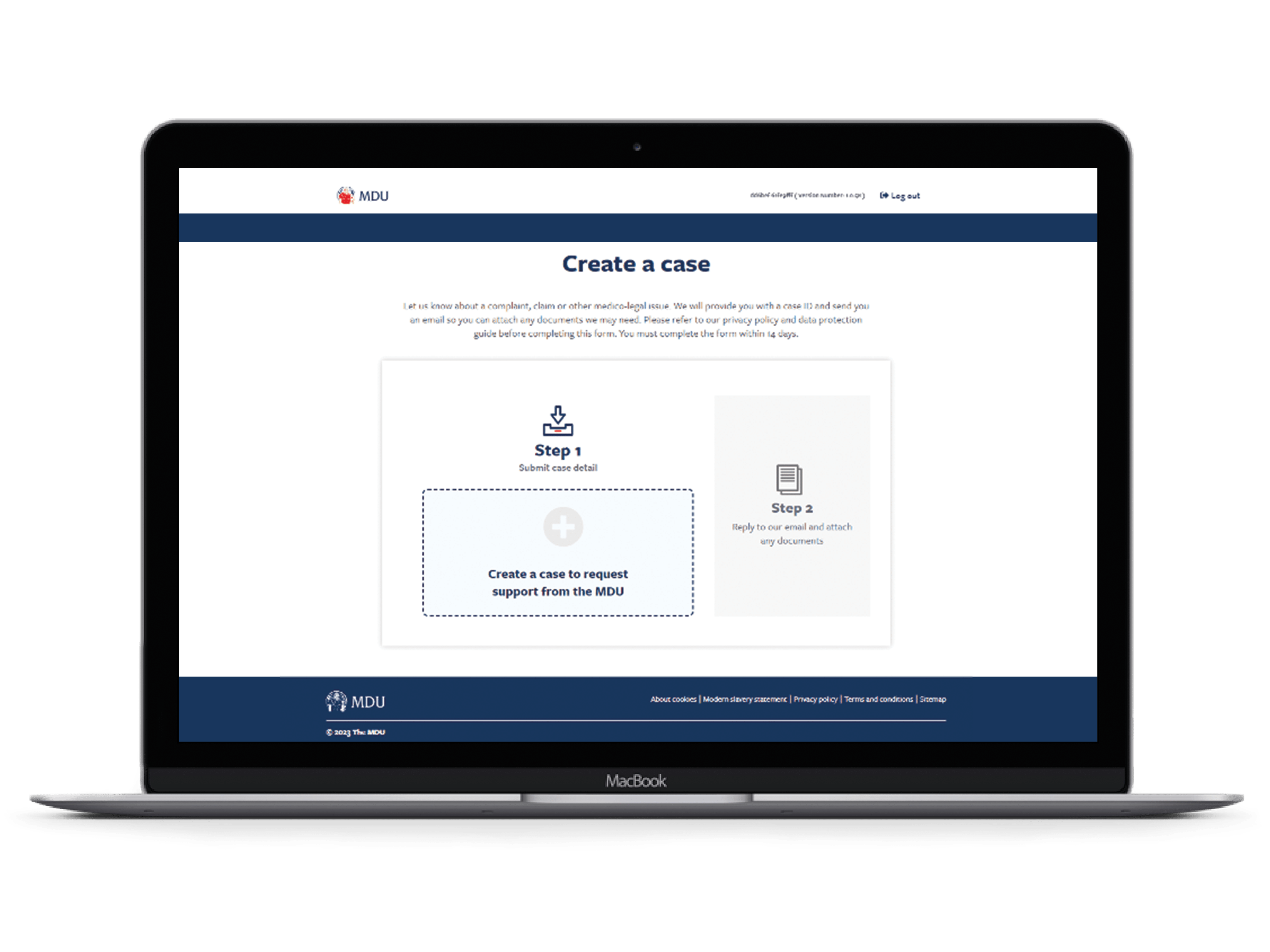 Computer screen with report a case image